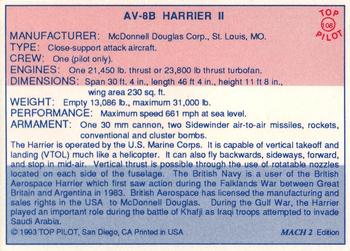 1989-00 Top Pilot #108 AV-8B Harrier II Back