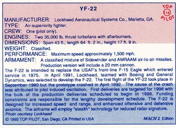 1989-00 Top Pilot #114 YF-22 Back