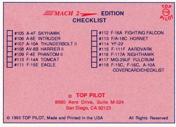 1989-00 Top Pilot #118 Mach 2 Cover Card/Checklist Back