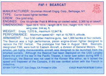 1989-00 Top Pilot #137 F8F-1 Bearcat Back