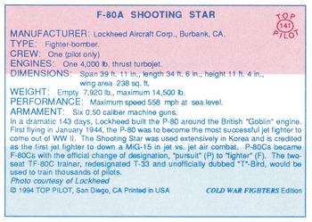 1989-00 Top Pilot #141 F-80A Shooting Star Back