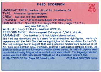 1989-00 Top Pilot #145 F-89D Scorpion Back