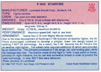 1989-00 Top Pilot #146 F-94C Starfire Back