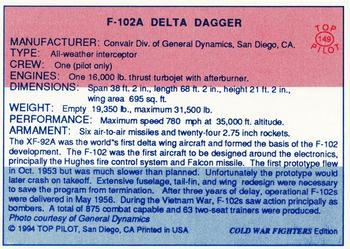 1989-00 Top Pilot #149 F-102A Delta Dagger Back
