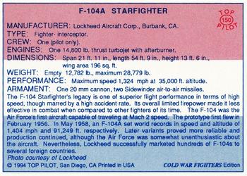 1989-00 Top Pilot #150 F-104A Starfighter Back