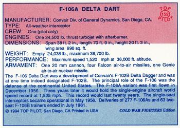 1989-00 Top Pilot #152 F-106A Delta Dart Back