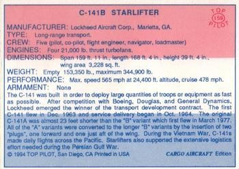 1989-00 Top Pilot #159 C-141B Starlifter Back