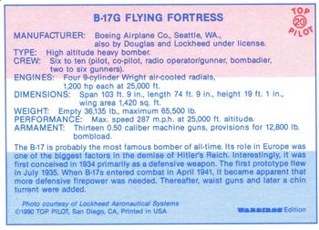 1989-00 Top Pilot #20 B-17G Flying Fortress Back