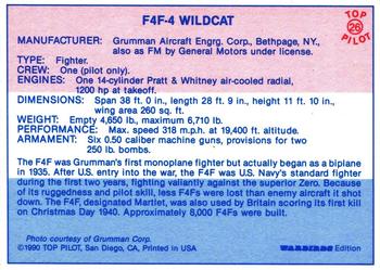 1989-00 Top Pilot #26 F4F-4 Wildcat Back