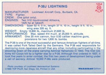 1989-00 Top Pilot #29 P-38J Lightning Back