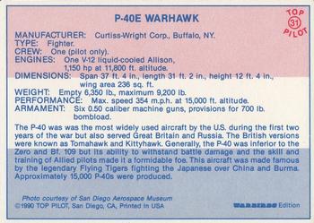 1989-00 Top Pilot #31 P-40E Warhawk Back