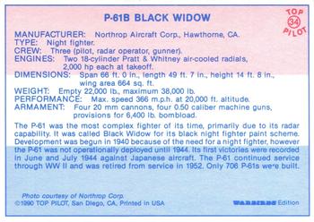 1989-00 Top Pilot #34 P-61B Black Widow Back