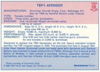 1989-00 Top Pilot #39 TBF-1 Avenger Back