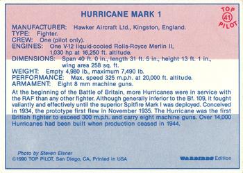 1989-00 Top Pilot #41 Hawker Hurricane Mark 1 Back