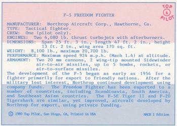 1989-00 Top Pilot #6 F-5 Freedom Fighter Back
