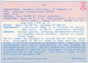 1989-00 Top Pilot #10 B-1 Bomber Back