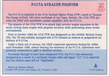 1989-00 Top Pilot #61 F-117A Stealth Fighter Back