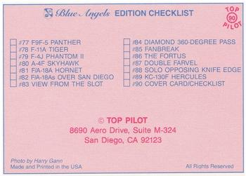 1989-00 Top Pilot #90 Blue Angels Cover Card/Checklist Back