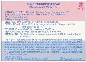 1989-00 Top Pilot #92 F-84F Thunderstreak Back
