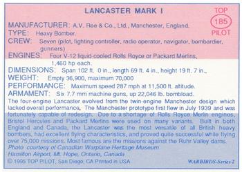 1989-00 Top Pilot #185 Lancaster Mark I Back