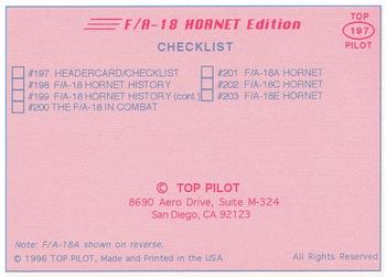 1989-00 Top Pilot #197 F/A-18 Hornet Cover Card/Checklist Back