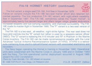 1989-00 Top Pilot #199 F/A-18 Hornet Back
