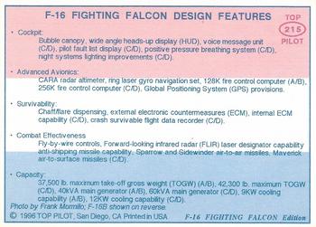 1989-00 Top Pilot #215 F-16 Fighting Falcon Back
