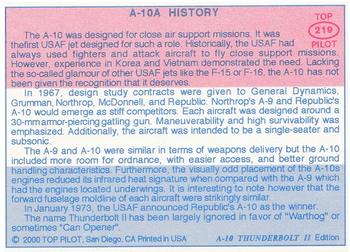 1989-00 Top Pilot #219 A-10A History Back