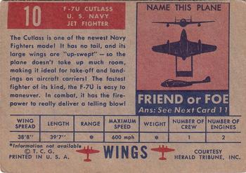 1952 Topps Wings Friend or Foe (R707-4) #10 F7U Cutlass Back