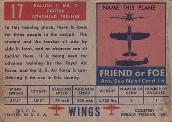 1952 Topps Wings Friend or Foe (R707-4) #17 Balliol T. Mk. 2 Back