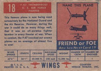 1952 Topps Wings Friend or Foe (R707-4) #18 F-47 Thunderbolt Back
