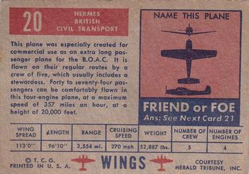 1952 Topps Wings Friend or Foe (R707-4) #20 Hermes Back