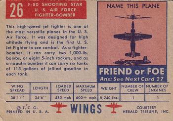 1952 Topps Wings Friend or Foe (R707-4) #26 F-80 Shooting Star Back