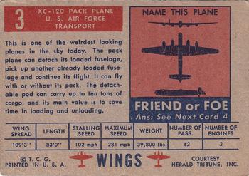 1952 Topps Wings Friend or Foe (R707-4) #3 XC-120 Pack Plane Back