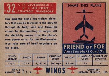 1952 Topps Wings Friend or Foe (R707-4) #32 C-74 Globemaster I Back