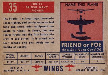 1952 Topps Wings Friend or Foe (R707-4) #35 Firefly Back