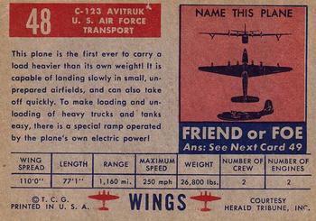 1952 Topps Wings Friend or Foe (R707-4) #48 C-123 Avitruk Back