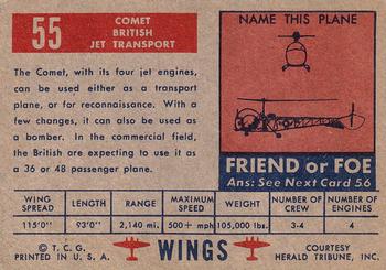 1952 Topps Wings Friend or Foe (R707-4) #55 Comet Back