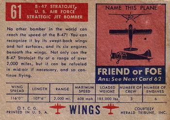 1952 Topps Wings Friend or Foe (R707-4) #61 B-47 Stratojet Back