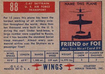 1952 Topps Wings Friend or Foe (R707-4) #88 C-47 Skytrain Back