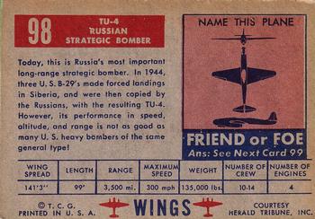1952 Topps Wings Friend or Foe (R707-4) #98 TU-4 Back