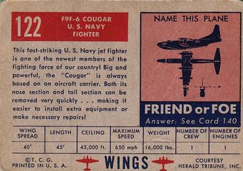 1952 Topps Wings Friend or Foe (R707-4) #122 F9F-6 Cougar Back