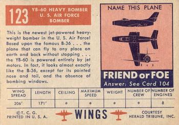 1952 Topps Wings Friend or Foe (R707-4) #123 YB-60 Heavy Bomber Back