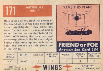 1952 Topps Wings Friend or Foe (R707-4) #171 Meteor NF Mk-11 Back