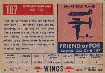 1952 Topps Wings Friend or Foe (R707-4) #187 Morane-Saulnier MS-703 Back