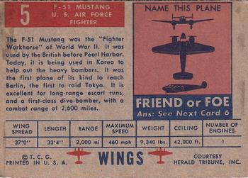 1952 Topps Wings Friend or Foe (R707-4) #5 F-51 Mustang Back