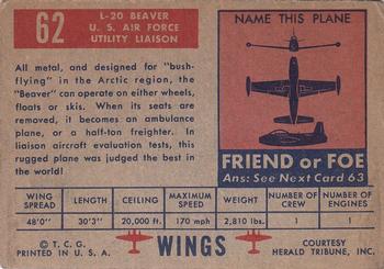 1952 Topps Wings Friend or Foe (R707-4) #62 L-20 Beaver Back