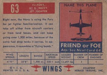 1952 Topps Wings Friend or Foe (R707-4) #63 FJ Fury Back