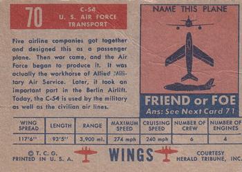 1952 Topps Wings Friend or Foe (R707-4) #70 DC-4 Skymaster Back