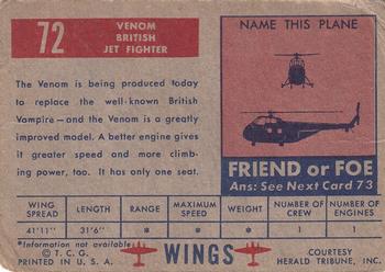 1952 Topps Wings Friend or Foe (R707-4) #72 Venom Back